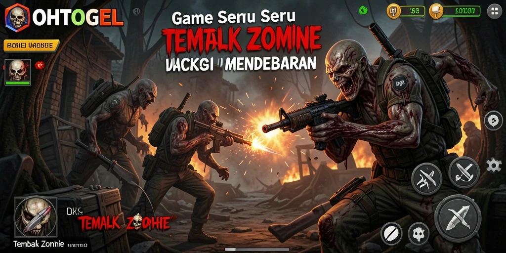 Antarmuka OHTOGEL menampilkan aksi tembak zombie yang mendebarkan.
