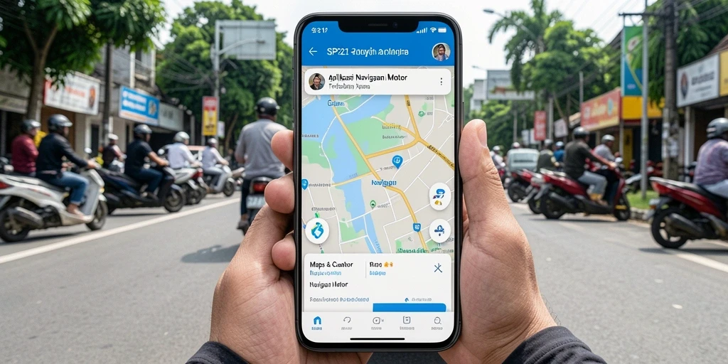 Antarmuka aplikasi SP212 untuk navigasi motor yang intuitif dan informatif.
